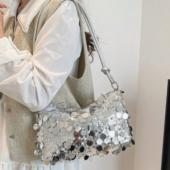 BIG SEQUINED BAG in Silver - Picture 1 of 2